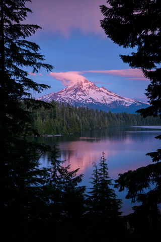 Late sunset light hitting Mt. Hood at Lost Lake, Mt. Hood National Forest