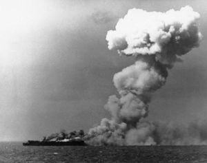 USS Princeton on fire east of Luzon